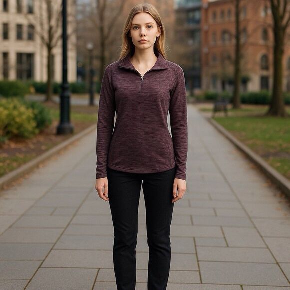 Columbia Tops - Columbia Womens Size Medium Purple Space Dye 1/4 Zip Pullover Knit Ruched Sleeve